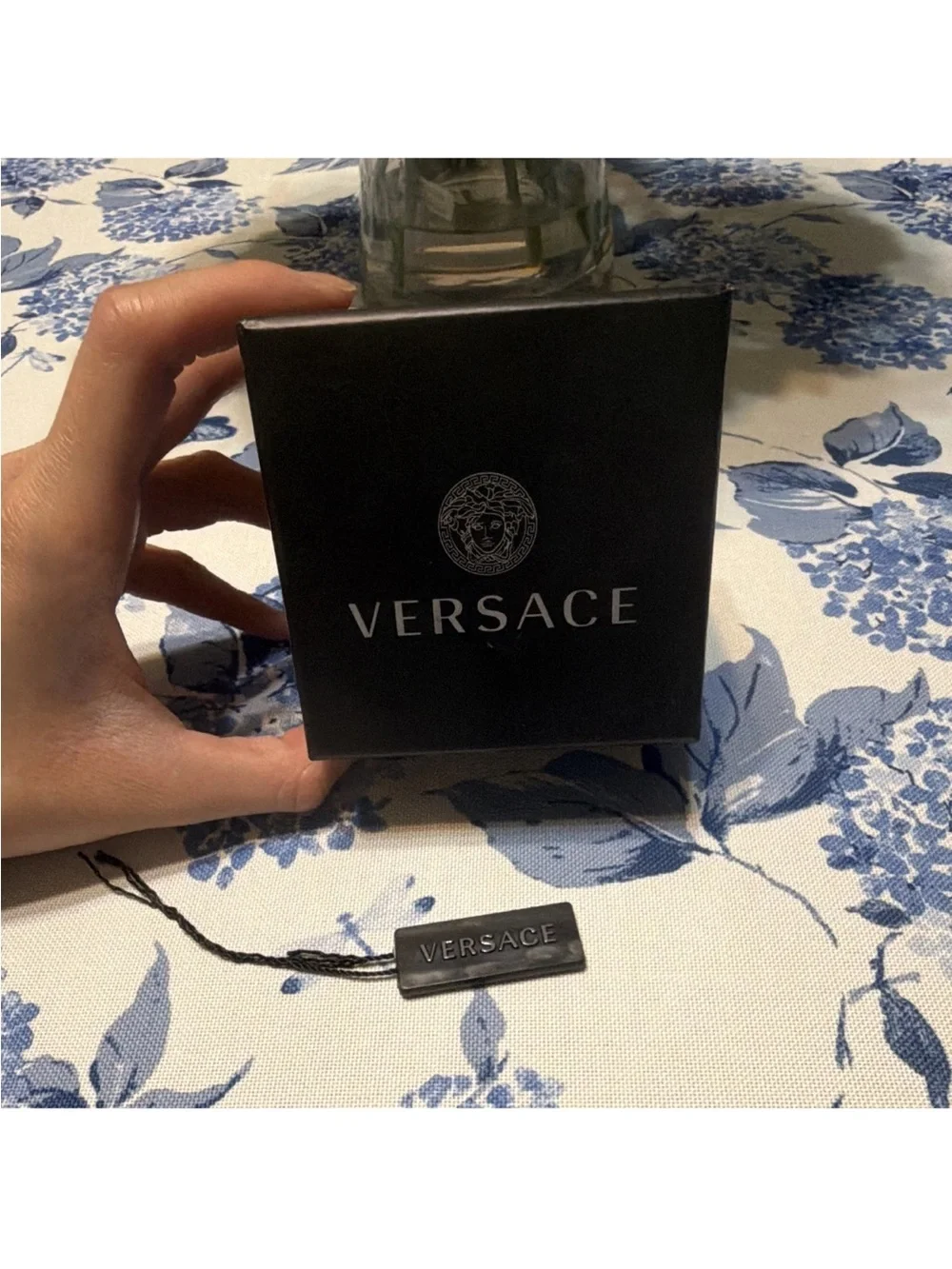 VERSACE Gold Tone Clear Crystal Geometric Band Ring w/box